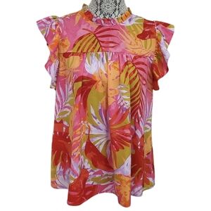 Emily Wonder Boutique Women's Tropical Leaf Vacation Top M